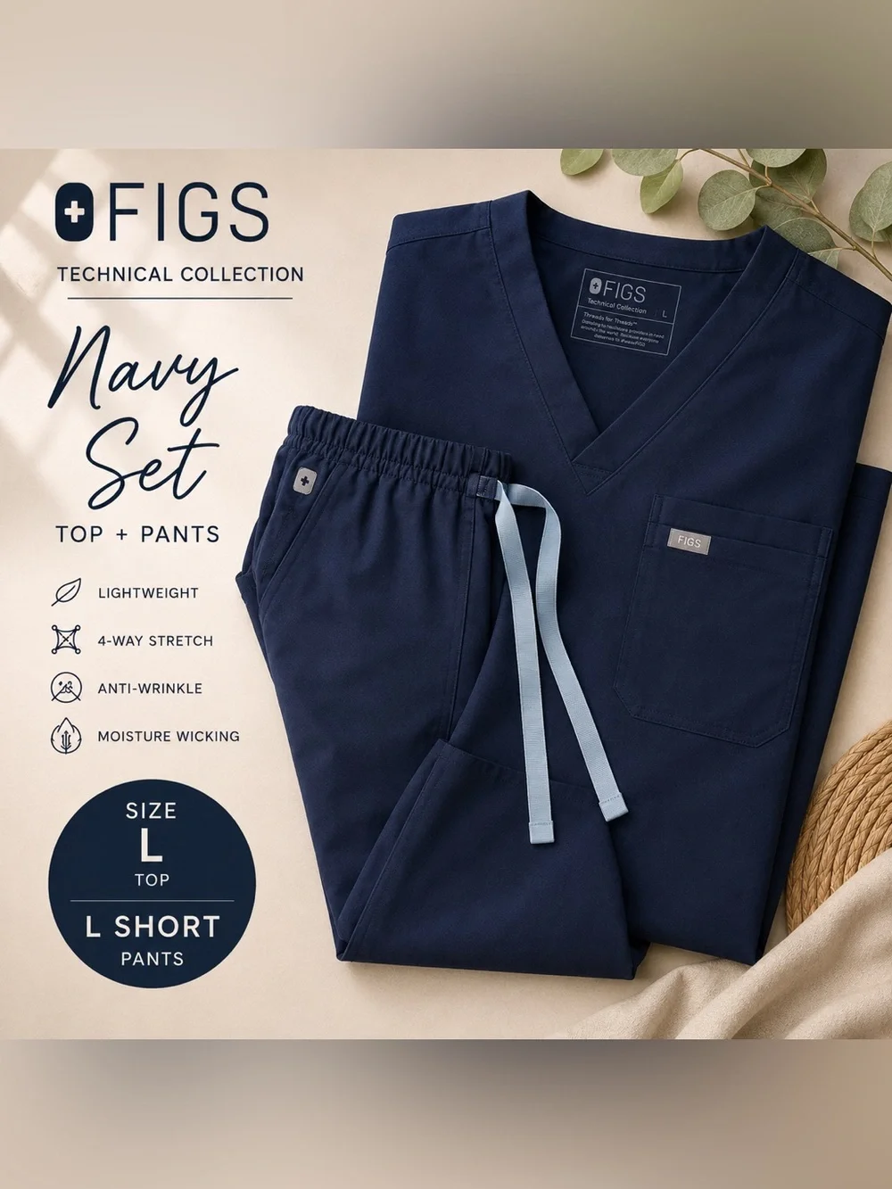 FIGS Navy Men’s Scrub Set - Lightweight Technical Stretch